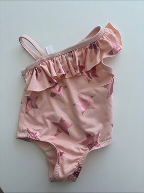 Pink Platinum Pink One-Shoulder Ruffle Star Swimsuit